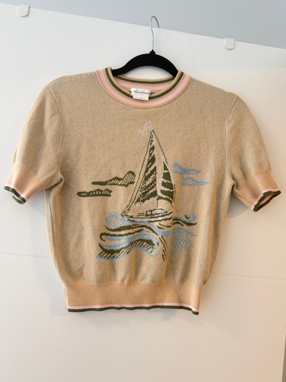 Lovers and Friends | Sailboat Knit Sweater Top XS Coastal Preppy 100% Cotton